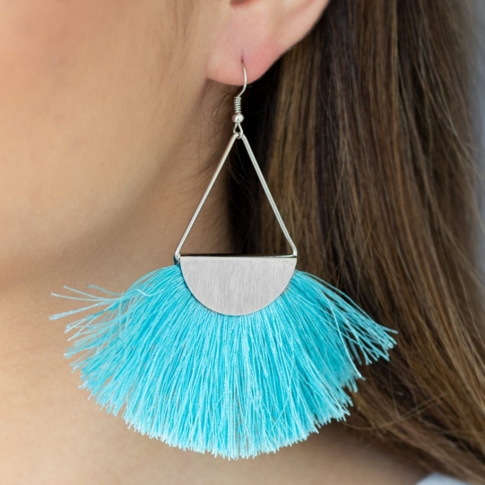 Modern Mayan - Blue Fringe Earrings